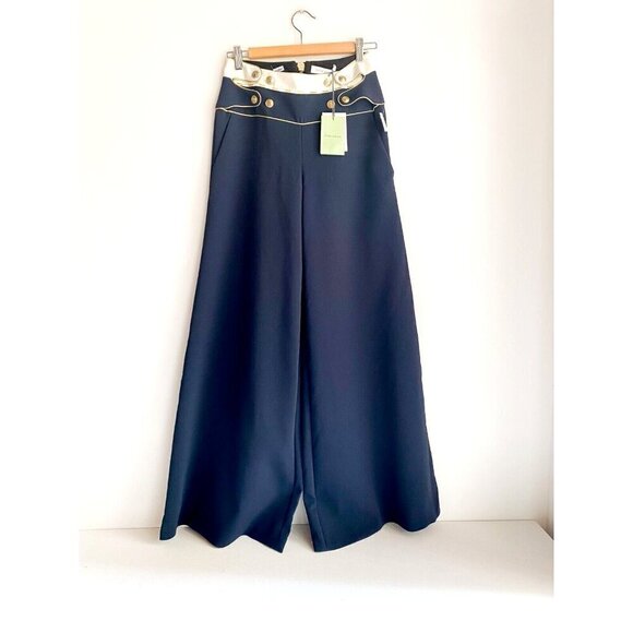 Pierre Balmain Wide Leg Knit Sailor Style Navy BLue Palazzo Pants 36 - Picture 3 of 13